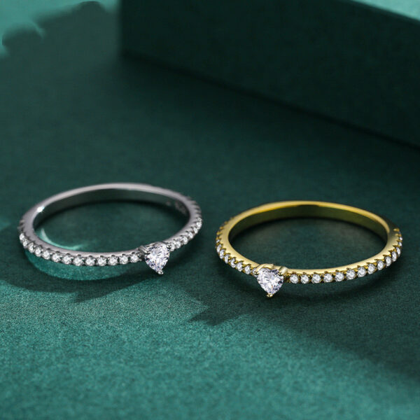 S925 Sterling Silver Light Luxury Simulation Diamond Heart-shaped Love Simple Wild Ring - Image 2