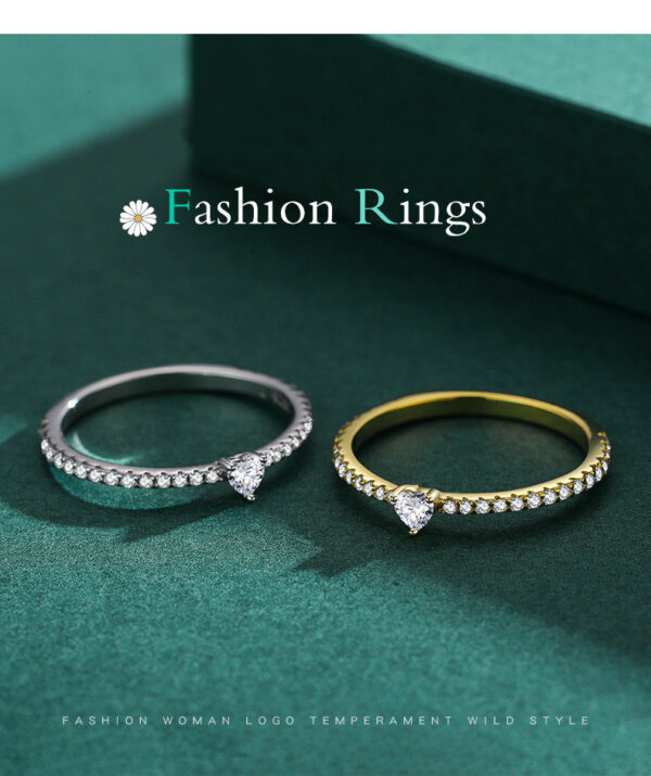 S925 Sterling Silver Light Luxury Simulation Diamond Heart-shaped Love Simple Wild Ring - Image 3