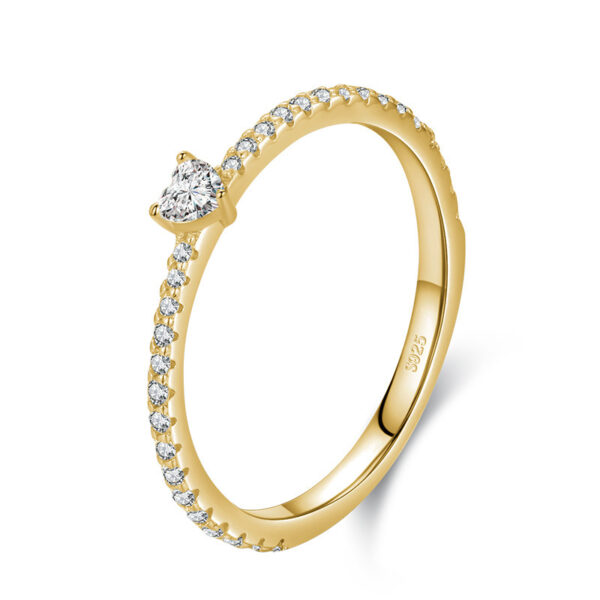 S925 Sterling Silver Light Luxury Simulation Diamond Heart-shaped Love Simple Wild Ring - Image 5