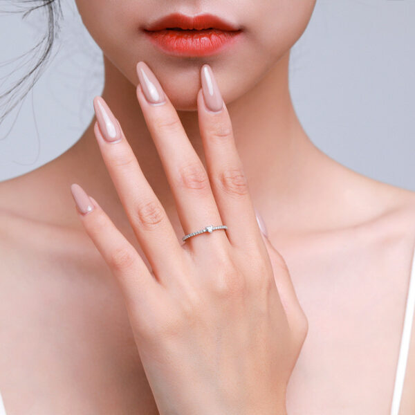 S925 Sterling Silver Light Luxury Simulation Diamond Heart-shaped Love Simple Wild Ring - Image 4