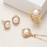 Pearl Necklace Ring Earings Set