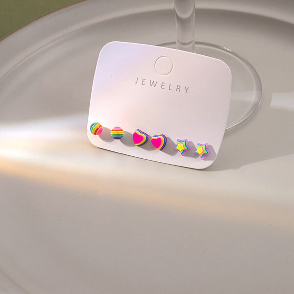 Silver Needle Rainbow Candy Earings Set - Image 3