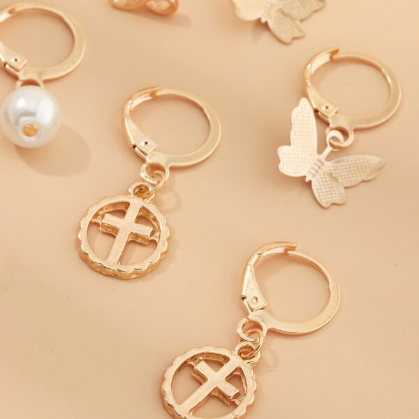 Multi-Element Lightning Cross Small Ear Ring Earings Set - Image 4