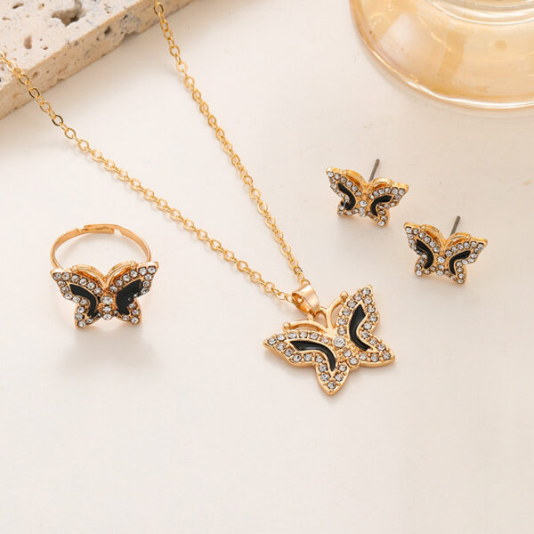 Diamond Butterfly Necklace Ring Earings Set - Image 6