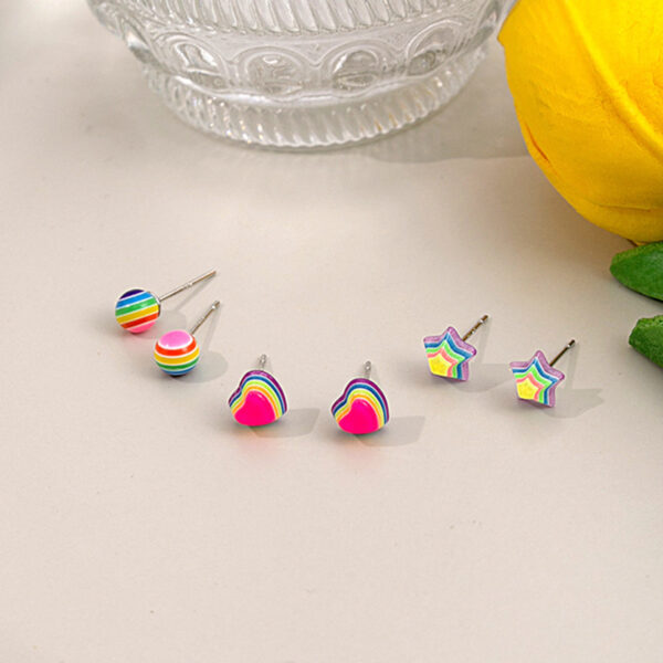Silver Needle Rainbow Candy Earings Set - Image 4