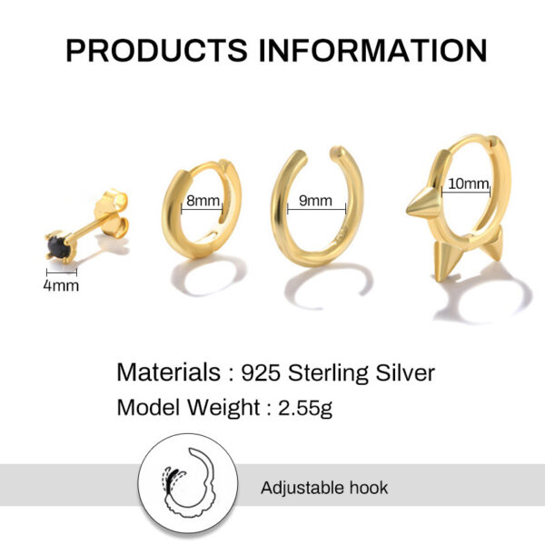 S925 Sterling Silver Punk Earings Set - Image 4