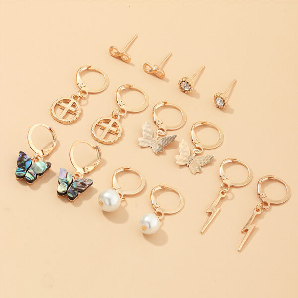 Multi-Element Lightning Cross Small Ear Ring Earings Set - Image 3