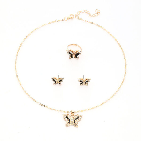 Diamond Butterfly Necklace Ring Earings Set - Image 2