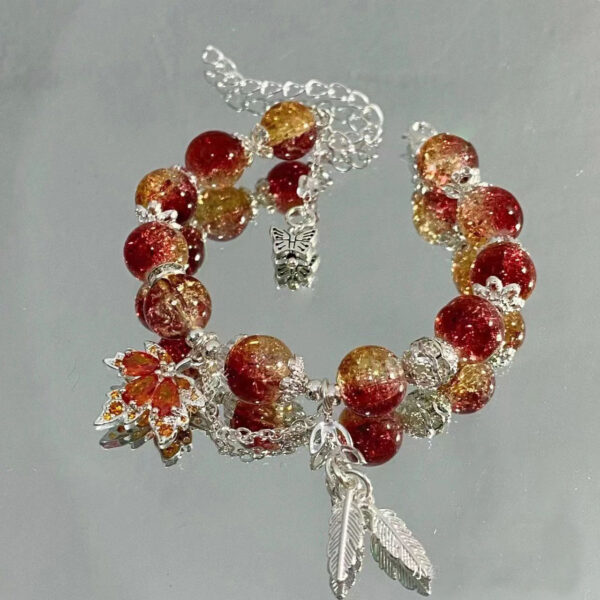 Maple Leaf Red Burst Beaded Bracelet - Image 4