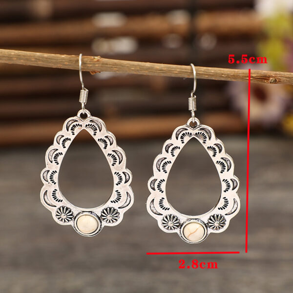 Retro Bohemian Style Hollow Water Drop Pattern Turquoise Earrings - Image 5