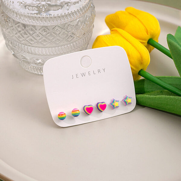 Silver Needle Rainbow Candy Earings Set