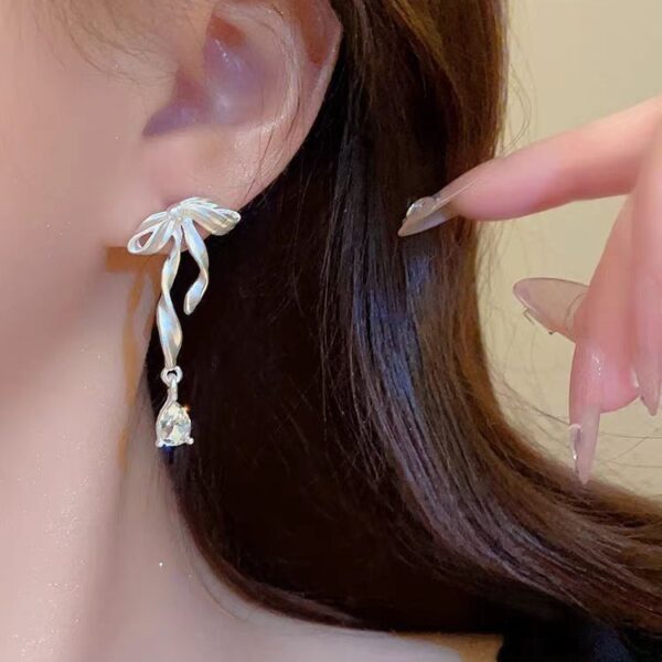 Bow Ribbon Zircon Stud Earrings For Women - Image 3