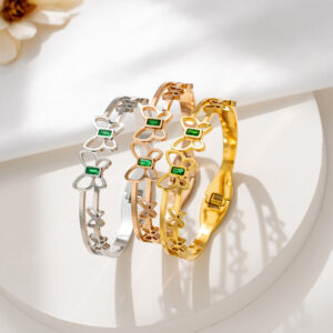 French Style Cute Hollow Lvzuan Butterfly Titanium Steel Bracelet For Women