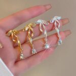Bow Ribbon Zircon Stud Earrings For Women