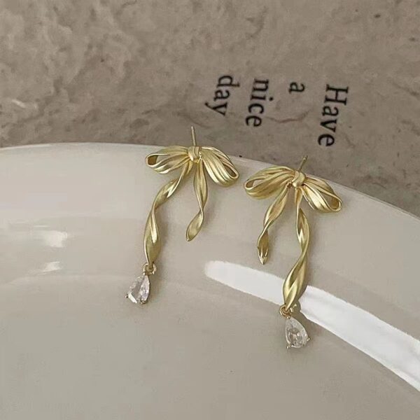 Bow Ribbon Zircon Stud Earrings For Women - Image 5