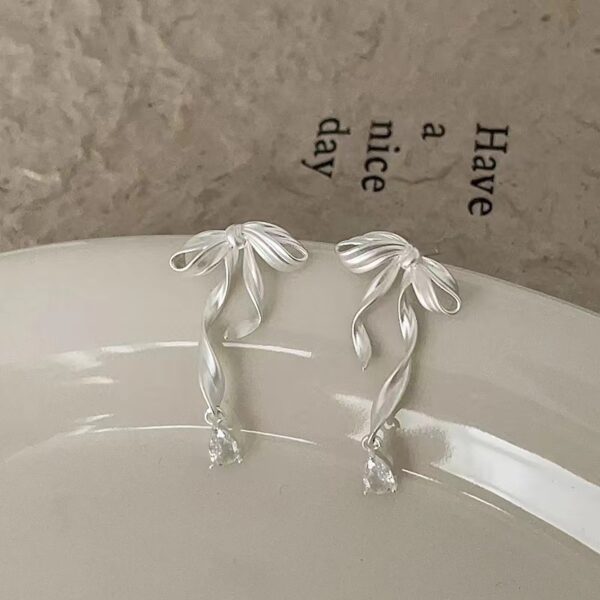 Bow Ribbon Zircon Stud Earrings For Women - Image 6